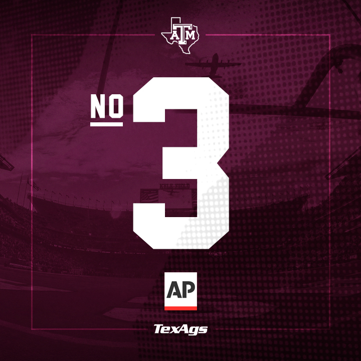 TexAgs's tweet image. For the first time since 1995, the Aggies are sitting at No. 3️⃣ in the AP Top 25 👍

#GigEm