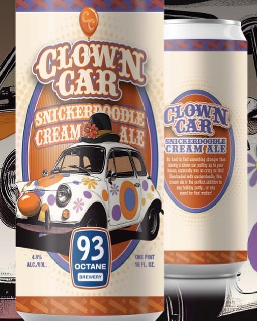 Now on draft: #93OctaneBrewery Clown Car Snickerdoodle. Limited-edition Cream Ale. The brewery took everything you love about the classic cookie and packed it into a beer.  This ale features notes of rich vanilla, a delicate cinnamon spice, and a smooth, creamy finish. 4.9% ABV.