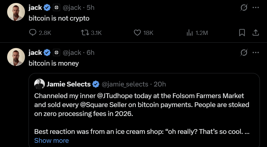 🔴COINTELGRAPH: 🚨 JACK DORSEY: "$BTC non è solo crypto, è denaro!"