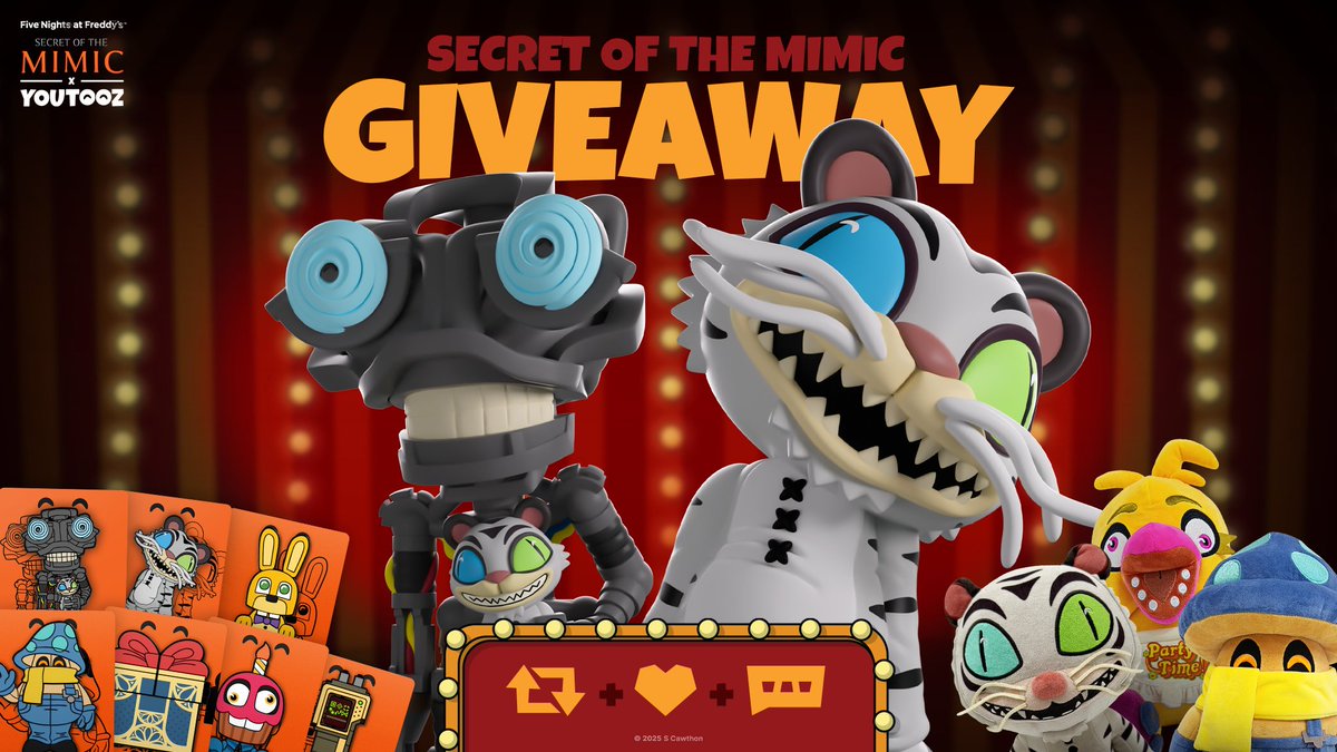 ⭐SECRET OF THE MIMIC GIVEAWAY⭐

to win a complete set of the new collection retweet &amp; like this post then comment FNAFTOOZ 🐯 no limits on entries

3 winners announced oct 24th 🍕 goodluck!