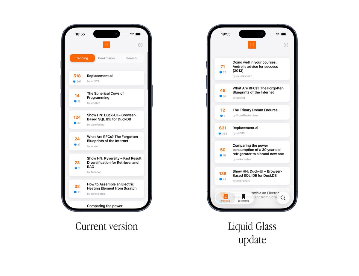 Which version do you prefer? Thinking about changing a couple of things around and need to check with people. #buildinpublic #iOS #Apple #Swift #SwiftUI #HackerNews