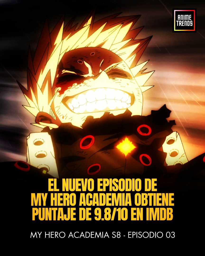 AnimetrendsLA's tweet image. El episodio más reciente de
My Hero Academia alcanzó un
puntaje de 9.8/10 en IMDb. ✨

¡EPISODIO ESPECTACULAR! 💥
#MyHeroAcademia