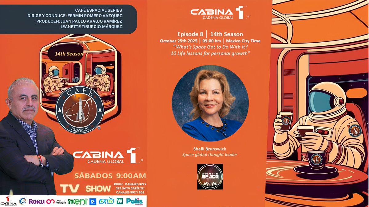 Join us for E8 │14 “What’s Space Got to Do With It?
10 Life lessons for personal growth" With  the Author <a href="/shellibrunswick/">Shelli Brunswick</a>, Space global thought leader.
October 25th 2025 09:00 hrs Mexico City Time
Host: <a href="/FerminRV/">Fermín Romero Vázquez 🚀</a>
