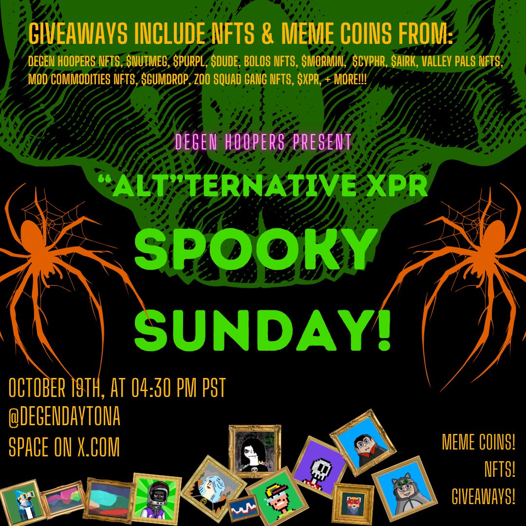 Join us @ 4:30pm PST $XPR Fam 🙌

Ft. Giveaways of:
🌰 Bolo NFTs <a href="/XTRAP99/">XTRAP</a> 
🌰 <a href="/DegenHoopers/">Degen Hoopers Network</a> NFTs
🌰 $NUTMEG x $PURPL x $DUDE
🌰 <a href="/ValleyPals/">Valley Pals</a> NFTs
🌰 $GUMDROP x $AIRK x $CYPHR
🌰 Zoo Squad Gang NFTs
🌰 $MORMIN <a href="/mormincoin/">Marshall Smith</a> 

Meme coins / alt-coins / NFTs on <a href="/XPRNetwork/">XPR Network</a> ⚛️