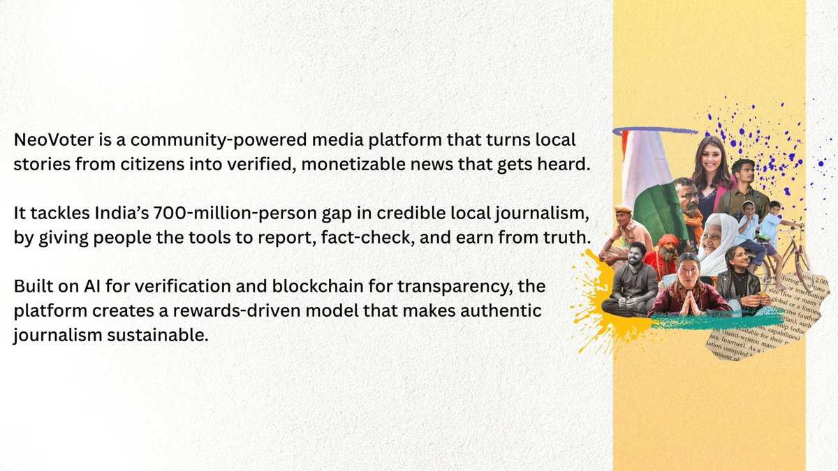 PoisedEccentric's tweet photo. Our 30 sec Elevator pitch for @NeoVoter

@theresidency @enter_delta 
Had fun creating this, though couldn't record videos but this really got the listeners curious 😃
#BuildInPublic #DeltaResidency #ElevatorPitch https://t.co/3uXuKmNoP2