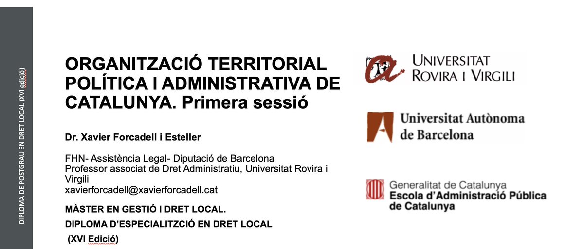 Ultimant la preparació de la ponència que aquesta setmana tindré l’honor d’impartir un any més en la primera sessió del Màster en Gestió i Dret Local de la <a href="/universitatURV/">Universitat Rovira i Virgili</a>, la <a href="/UABBarcelona/">Universitat Autònoma de Barcelona</a> i <a href="/eapccat/">EAPC</a>, que compta ja en setze edicions; un Màster referent en dret local i urbanístic
