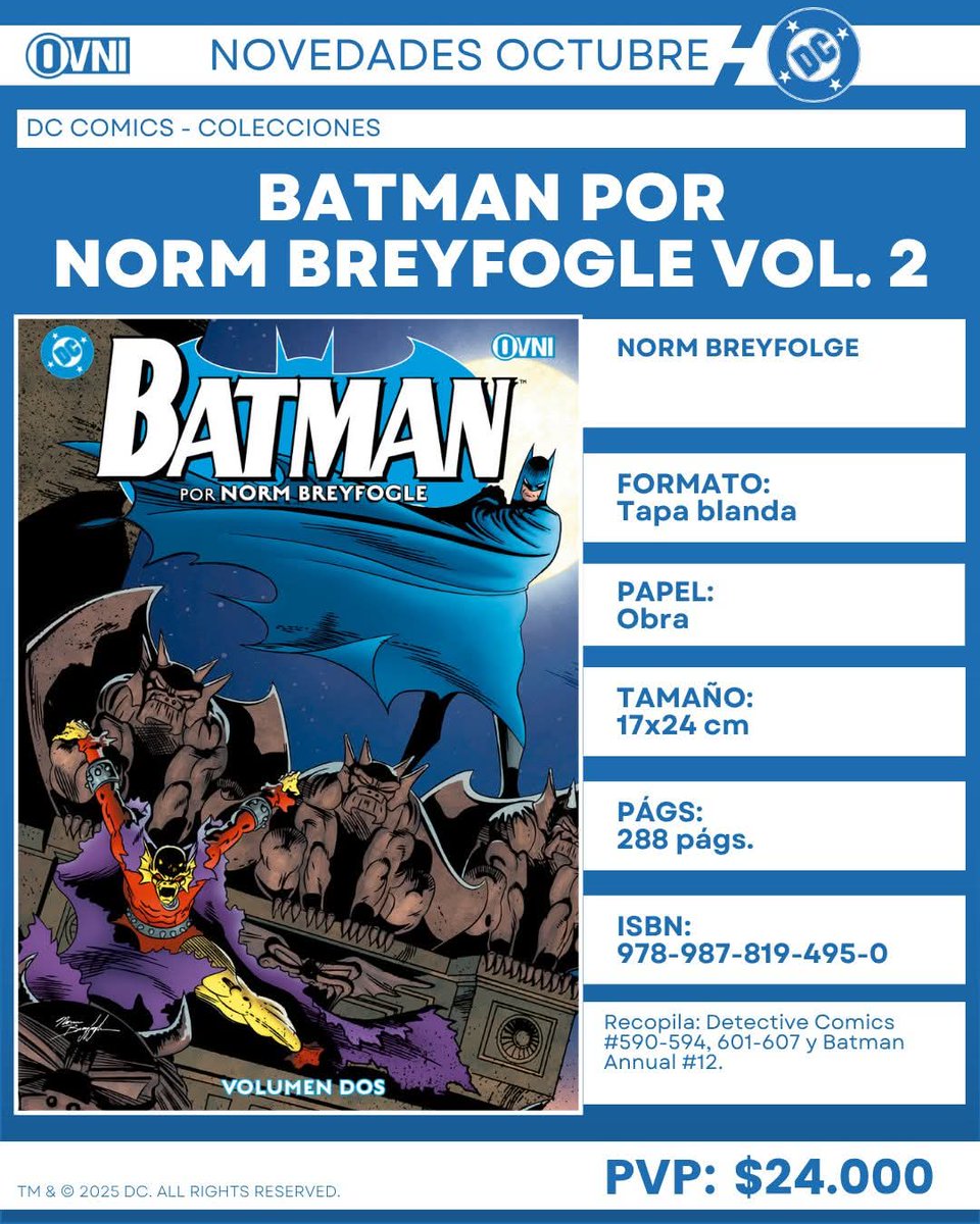 Ovnipressedit's tweet photo. [ADELANTO] EL VIERNES 24 DE OCTUBRE llegarán a las tiendas:

QUESTION VOL. 2: TIERRA ENVENENADA

BATMAN POR NORM BREYFOGLE VOL. 2

DRÁCULA, FRANKENSTEIN y reingreso de SIETE HIJOS de @moztroslatam

#OvniPress #PlantecomicAr #Cachengue #Moztros #DcComics https://t.co/YRJoNDjfAb