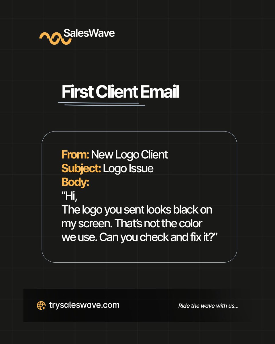 trysaleswave's tweet photo. Client: ‘Your logo is black.’ Me: sends transparent version Client: ‘It’s white.’ Me: sends PNG with white bg Me: ‘Go back to the original. https://t.co/8u3YnG0Y0I