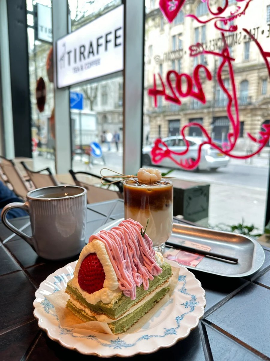 Rodgersago's tweet image. Matcha dreams, strawberry magic, and a cozy view 🍵🍓☕️  #CafeVibes #SweetEscape