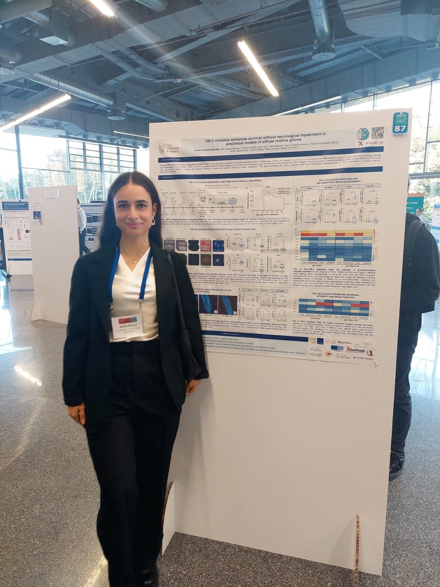 🧠 Poster 2 – Cognitive and motor effects of TIM-3 blockade in diffuse midline glioma murine models. A work presented by our PhD Student #SandraMorales and supported by <a href="/CienciaGob/">Ministerio de Ciencia, Innovación y Universidades</a>