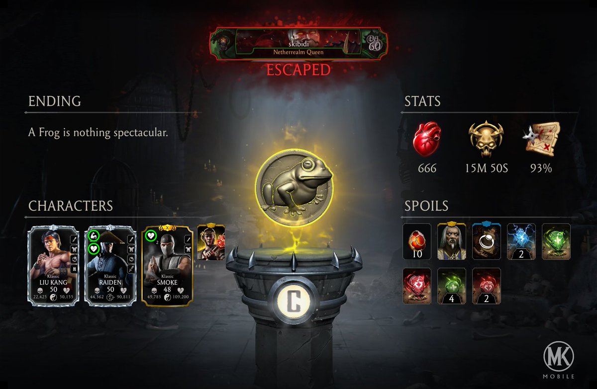 I just completed a Krypt Run in Mortal Kombat mobile! Check out my stats.