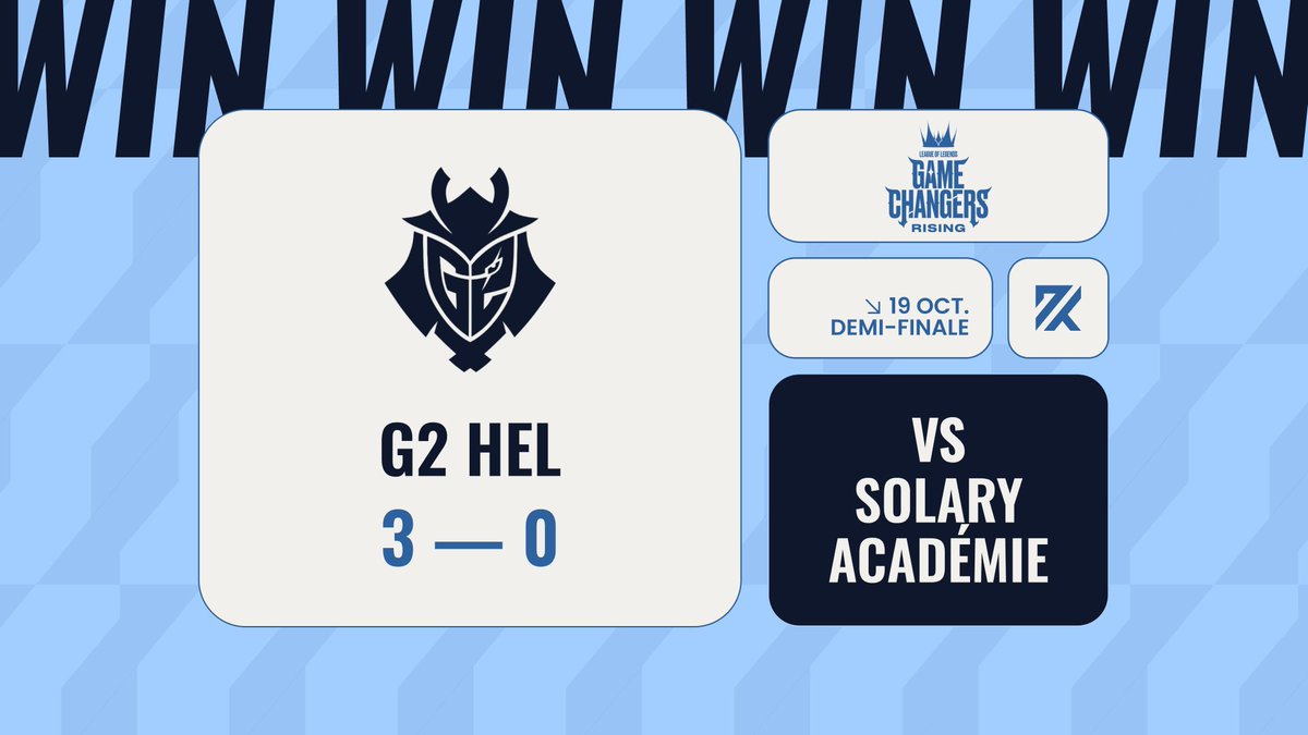 TROIS ZÉ-RO🤯

Les G2 Hel 🇩🇪 réalisent le BO parfait contre Solary Académie 🇫🇷.

Leur soif de revanche sera donc étanchée ce vendredi 31 Octobre lors de la finale des #LGCRising 🏆 à la Paris Games Week !
