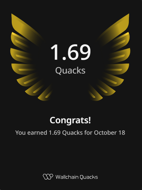 Just earned 1.69 Quacks on <a href="/wallchain_xyz/">Wallchain Quacks</a>  in one day 🦆 

Turn insights into rewards and climb the leaderboard📷

 Use my referral link – quacks.app/?ref=RayhanTre…