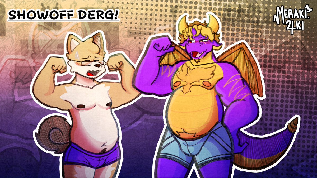 Meraki4KI's tweet image. A dragon showing off his recent gains! While his dog partner tries his best to copy-

C0MM for @Sergeant_Spyro! Thanks for your support :D
- #furryart #furryocs -
