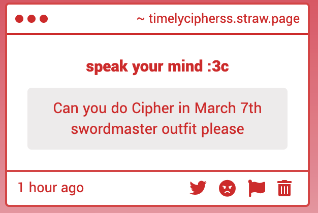 timelyciphers's tweet image. ouu idk what you mean !! i am not really an artist but if any oomfs would like to try 👀👀👀
timelycipherss.straw.page