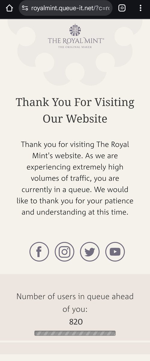 822 ahead of me at Royal Mint. Pages timing out. This feels like a real-time rush into physical. Should I live-post what’s out of stock the moment I’m in? Tap RT so more people see this, and I’ll share the list. <a href="/RoyalMintUK/">The Royal Mint</a> #silversqueeze #Silver