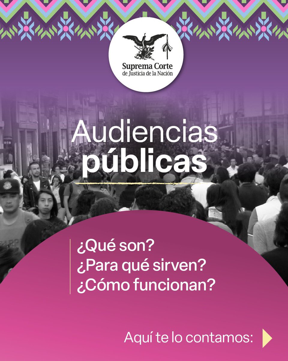 1/5 ¿Qué es una Audiencia Pública? 

Son espacios de diálogo en los cuales la #NuevaSCJN busca impartir una justicia más abierta, transparente y cercana con la gente.

🧵 Te lo platicamos en el siguiente hilo de 4 imágenes.
