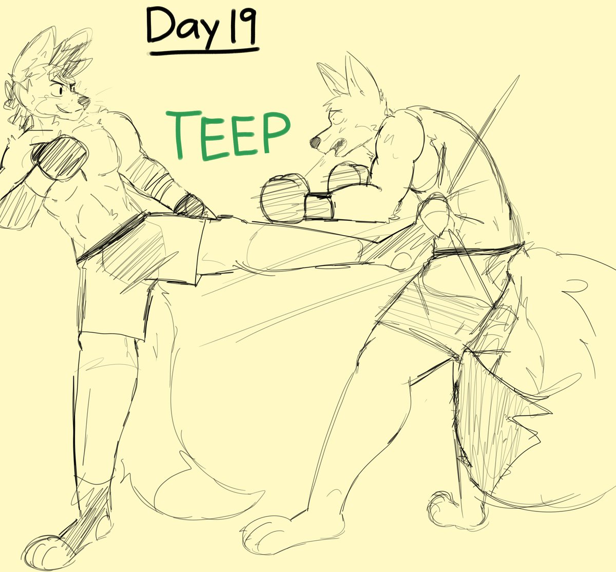 Fightober Day 19 - Teep!

Ft. <a href="/Swift_Foxer/">Kick-enthusiast fox</a> getting a harsh and sudden reminder to watch out for those long legs of his! I'm sure the gut bruises will help him remember next time 🐾 

#Fightober2025 #FFF