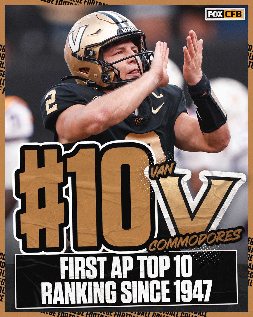 Vandy is ranked in the AP Top 10 for the first time since 1947 ⚓️📈