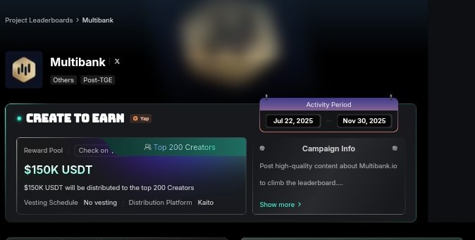 SEFATUBA3__fvC's tweet image. A quick reminder.
The @multibank_io Yapping campaign will end on the 30th of November, 2025.

- $150K to the top 200 Creators 
- No vesting 

Keep Creating Contents to climb the Multibank leaderboard on @KaitoAI.

#Multibank #Kaito #Yapping #Crypto