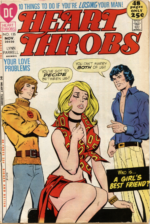 PulpLibrarian's tweet photo. "You've got to decide between us!" 

Heart Throbs, DC Comics November 1970. https://t.co/TFAA6pQkbg