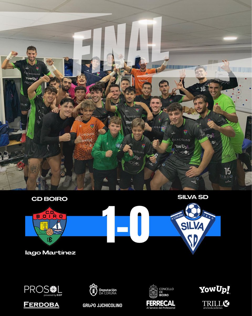 C.D. Boiro (@cdboiro) on Twitter photo ⚽️ XORNADA 7 ⚽️
Finaaaaal do encontro ca primeira victoria no Municipal de Barraña (1-0 ⚽️ Iago Martínez)
Bo traballo, este é o camiño a seguir. Para a semana viaxaremos ata Vigo, para enfrentarnos ao Gran Peña
Boa semana! Vémonos polos campos 🤍
#CDBoiro #éunsentimento🤍 ⚽️ XORNADA 7 ⚽️
Finaaaaal do encontro ca primeira victoria no Municipal de Barraña (1-0 ⚽️ Iago Martínez)
Bo traballo, este é o camiño a seguir. Para a semana viaxaremos ata Vigo, para enfrentarnos ao Gran Peña
Boa semana! Vémonos polos campos 🤍
#CDBoiro #éunsentimento🤍