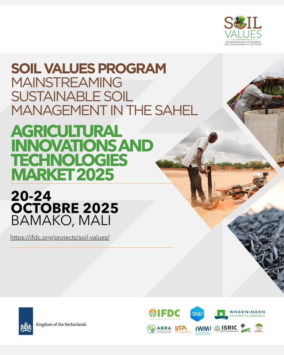 The countdown is on!
Join us as we showcase integrated soil fertility management (ISFM) solutions and connect with innovators shaping Africa’s soil health agenda.
Date: 20–24 October 2025
#SoilHealth #Sahel #AgriculturalInnovation #IFDC #NetherlandsPrograms