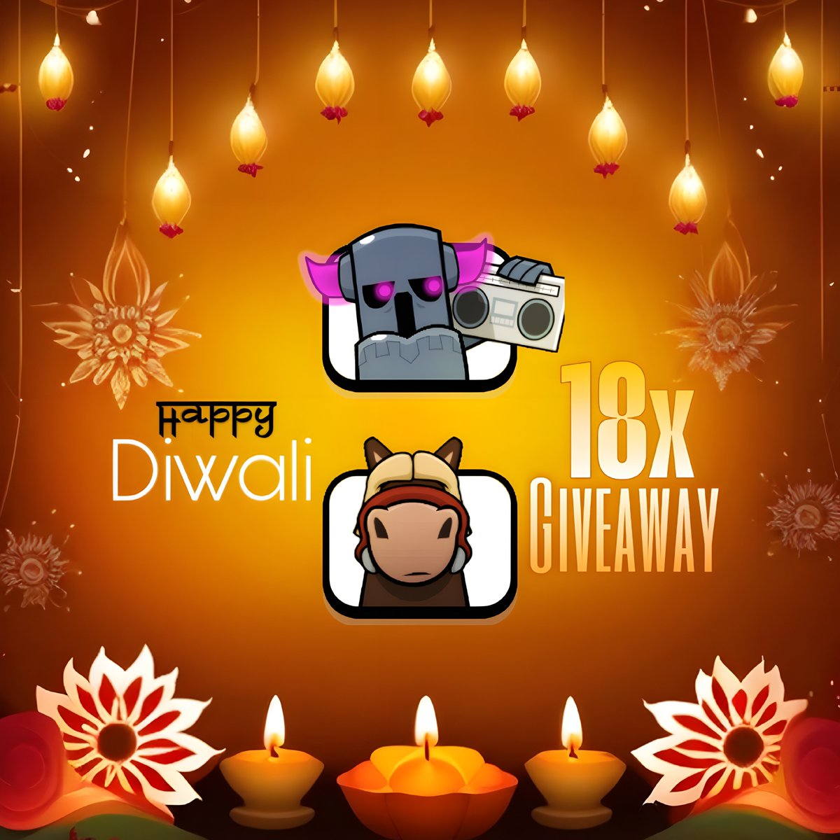 🎇 18x EMOTE GIVEAWAY! 🎁

🪔 Happy Diwali to all Clashers!
To Enter —
❤️ Like
👀 Follow Me &amp; <a href="/MagicalCR_/">MagicalCR</a>
🔁 Repost
👥 Tag 2 Friends 
💬 Comment your favourite card

⏳ Ends in 24 hrs — winners from YT, Insta &amp; X!
Keep Clashing with Firecrackers 😅💥

#Diwali #ClashRoyale