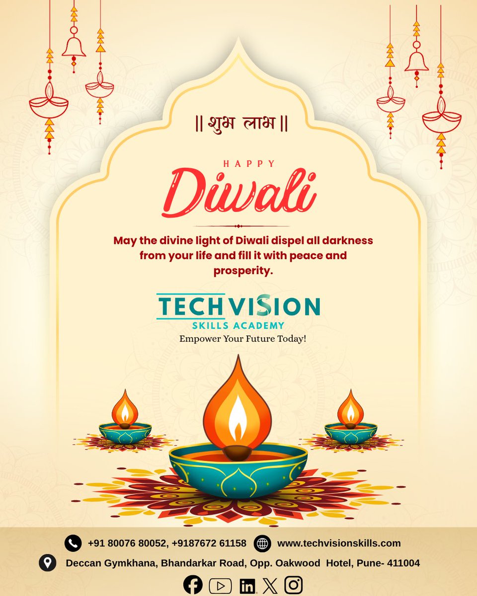 techvisionllp's tweet image. Wishing everyone a bright and prosperous Diwali! ✨ May your year be full of success, learning, and new opportunities. #HappyDiwali #TechVisionSkills