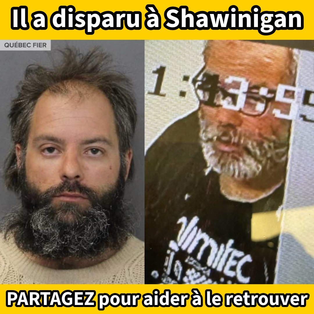 QuebecFier's tweet photo. 🚨 AVIS DE DISPARITION – ALEXANDRE MASSÉ-THERRIEN, 43 ANS 🚨

La Sûreté du Québec demande votre aide pour retrouver Alexandre Massé-Therrien, 43 ans, de Shawinigan.

Il a été vu pour la dernière fois le 4 octobre 2025 à Shawinigan, se déplaçant à pied. Il pourrait se trouver dans les secteurs de Shawinigan, Victoriaville ou Ottawa.

👤 Description
Taille : 1,68 m (5 pi 6 po)
Poids : 90 kg (200 lb)
Cheveux : gris et clairsemés
Yeux : bleus
Particularité : barbe grise telle que sur la photo.

⚠️ Les autorités ont des raisons de craindre pour sa santé, sa sécurité et celle d’autrui.

📞 Si vous l’apercevez, composez immédiatement le 911 ou communiquez confidentiellement avec la Centrale de l’information criminelle de la SQ au 1 800 659-4264.

#disparition #Shawinigan