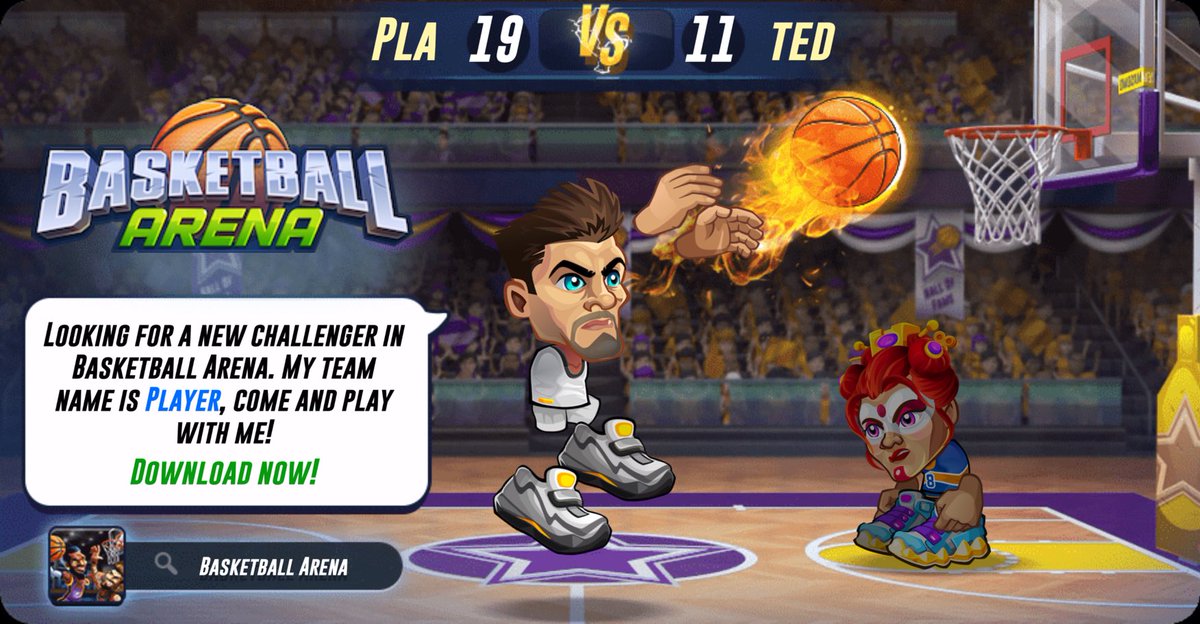 Looking for a new challenger in Basketball Arena. My team name is Player, come and play with me! Download now! #basketballarena <a href="/basket_arena/">Basketball Arena</a>
