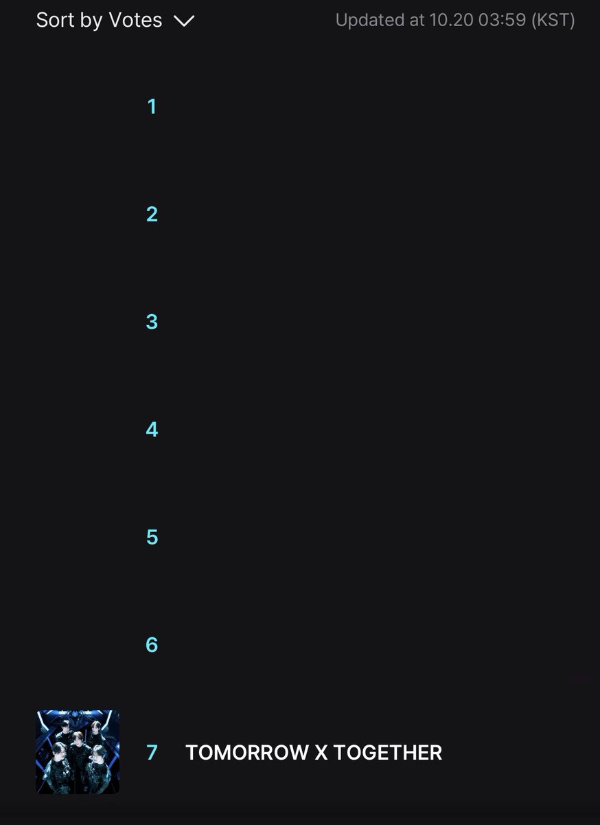 🗳 2025 MAMA 

TXT — #7🔻

🚨 Don’t forget to vote today and remind others! Let’s go back to 6th place‼️

#2025MAMAVOTE 
#tomorrowxtogether