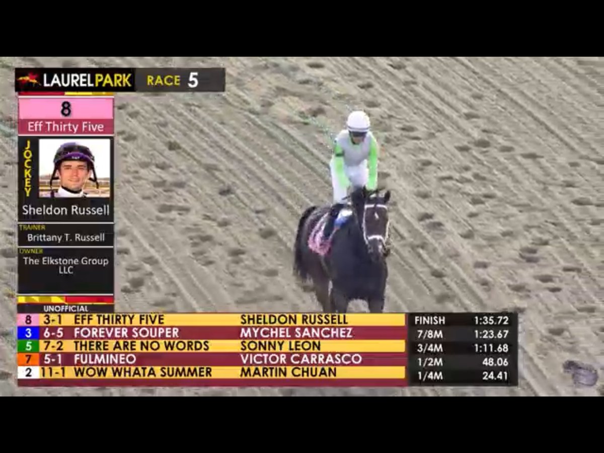 Horse Racing FanSite (@horseracesite) on Twitter photo Big 1/2 Hour for Maryland Champ Brittany <a href="/BTRracingstable/">Brittany Russell Racing Stable</a> ✌️✌️
Peach Tie, sweeps💥roars under <a href="/luissaezpty/">Luis Saez</a> in Lexington, Eff Thirty Five, from last to first under <a href="/SheldonRussell1/">Sheldon Russell</a> in Baltimore, where she is 19 for 55🔥🔥 <a href="/KPMRacingStable/">Kiaran McLaughlin</a> <a href="/DanIllman_MJC/">Dan Illman</a> <a href="/DaveRodman/">Dave Rodman</a> <a href="/JevianToledo/">Jevian Toledo</a> Big 1/2 Hour for Maryland Champ Brittany <a href="/BTRracingstable/">Brittany Russell Racing Stable</a> ✌️✌️
Peach Tie, sweeps💥roars under <a href="/luissaezpty/">Luis Saez</a> in Lexington, Eff Thirty Five, from last to first under <a href="/SheldonRussell1/">Sheldon Russell</a> in Baltimore, where she is 19 for 55🔥🔥 <a href="/KPMRacingStable/">Kiaran McLaughlin</a> <a href="/DanIllman_MJC/">Dan Illman</a> <a href="/DaveRodman/">Dave Rodman</a> <a href="/JevianToledo/">Jevian Toledo</a>