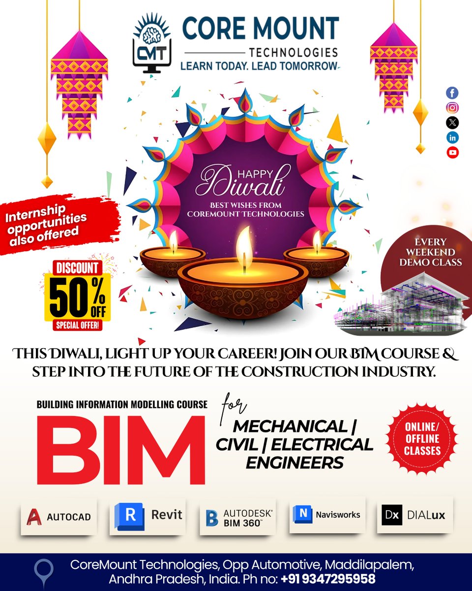 Coremountt45188's tweet image. May the festival of lights fill your life with joy, prosperity, and endless happiness. Wishing you and your family a very Happy Diwali from all of us.

📞 Contact Us: +91 9347295958

#CoreMountTechnologies #HappyDiwali #Diwali2025 #FestivalOfLights #DiwaliCelebration #DiwaliVibes