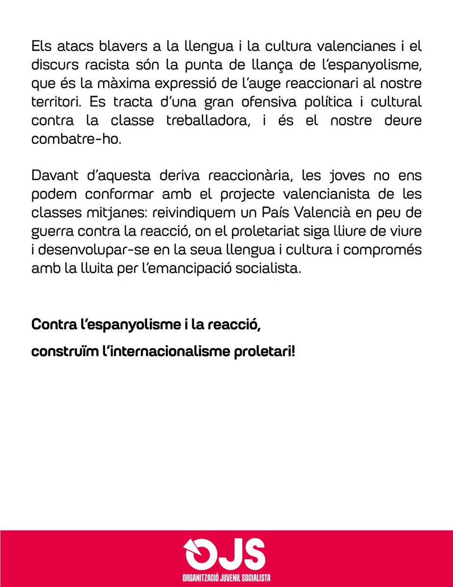 🔴Contra l’espanyolisme i la reacció, la joventut construïm l’internacionalisme proletari🔴