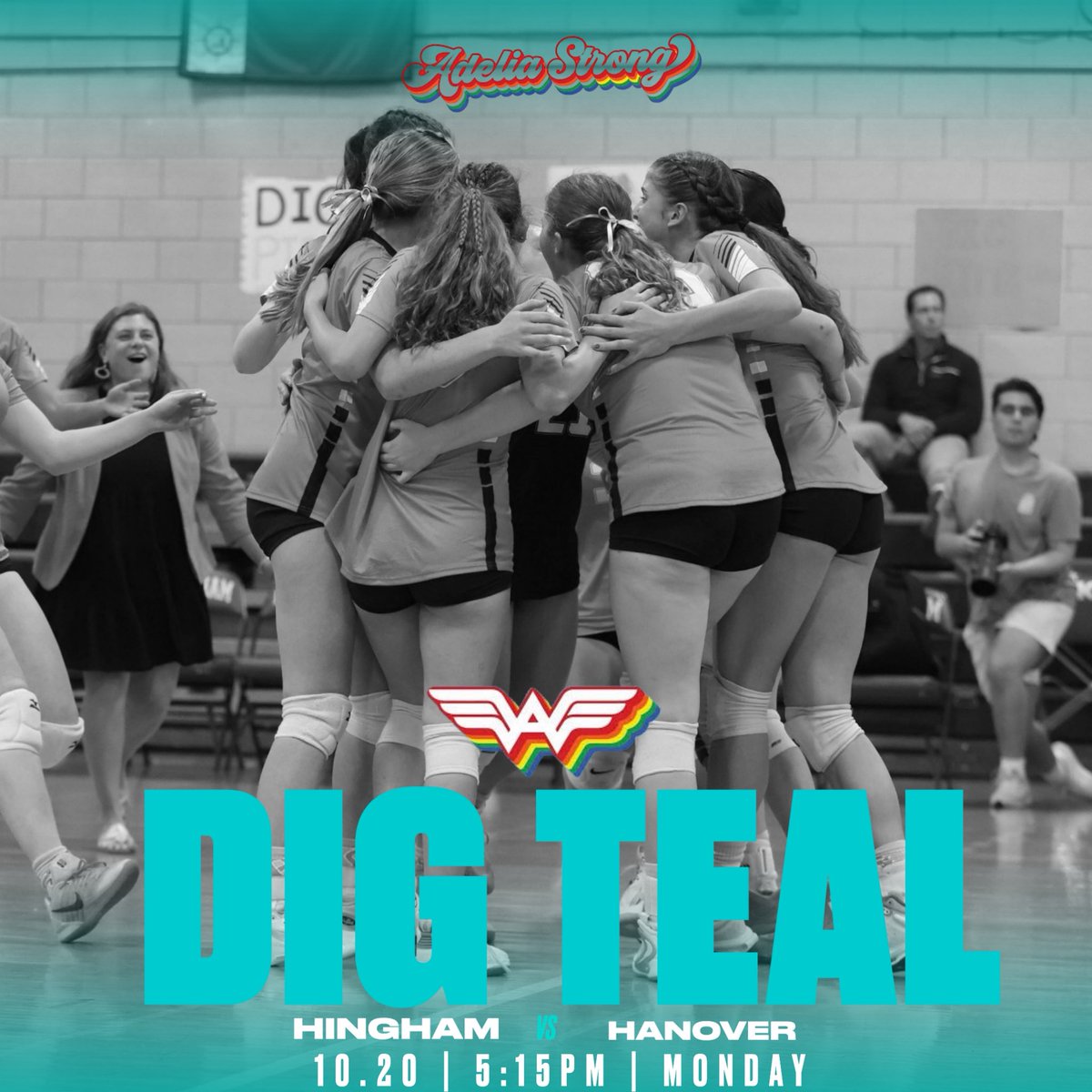 Join Hingham Girls Volleyball on Monday 10/20 for the 2nd Annual Dig Teal game to support #AdeliaStrong and #AdeliatheWondergirlFoundation. <a href="/HarbormenNews/">HinghamHSAthletics</a> <a href="/AnchorHingham/">Hingham Anchor</a> <a href="/DavidWolcott1/">David Wolcott</a> <a href="/sports_ledger/">Patriot Ledger sports</a> <a href="/HinghamJournal/">Hingham Journal</a> <a href="/GlobeSchools/">Boston Globe Schools</a> <a href="/BosHeraldSports/">Boston Herald Sports</a>