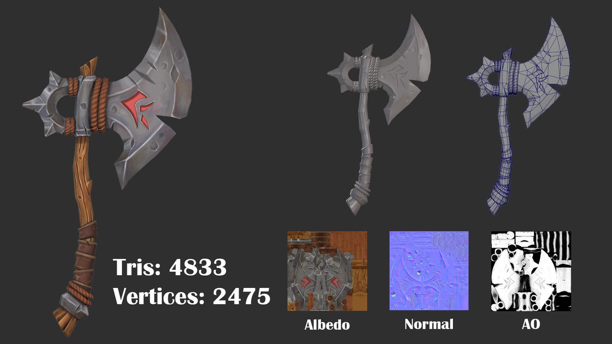 yuzyro's tweet image. Stylised Axe.
My first hand painted stylised 3d model! Made with Zbrush & Maya, painted in Substance Painter, rendered in Marmoset Toolbag
#stylized #maya3dmodeling #3d #3dart #lowpoly #gameart