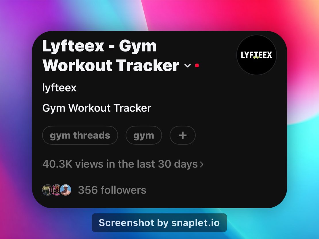 6 days ago started a new Thread account to promote my workout app.

Today:
356 followers
40k+ impressions

The best part:
I spend less than 15 minutes on it per day!

I highly suggest if you can make educational content!