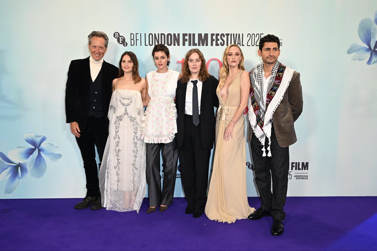 BFI's tweet image. The world of 100 Nights of Hero came alive at the 69th BFI London Film Festival Closing Night Gala. ✨

We were joined on the carpet for the final time this year by Julia Jackman, Amir El-Masry, Felicity Jones, Emma Corrin, Maika Monroe and Richard E. Grant​. 

#LFF