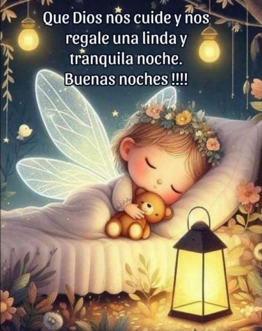 A whimsical illustration of a young fairy girl with a flower crown on her head sleeping in a white bed while hugging a small brown teddy bear. She has closed eyes and a serene expression. Large translucent wings extend from her back. The bed is surrounded by green vines with leaves and pink flowers climbing up the sides. Several glowing yellow lanterns hang from the vines emitting soft light. A small white butterfly perches near one lantern. Stars twinkle in the dark blue night sky above. The overall scene conveys a peaceful dreamy atmosphere.