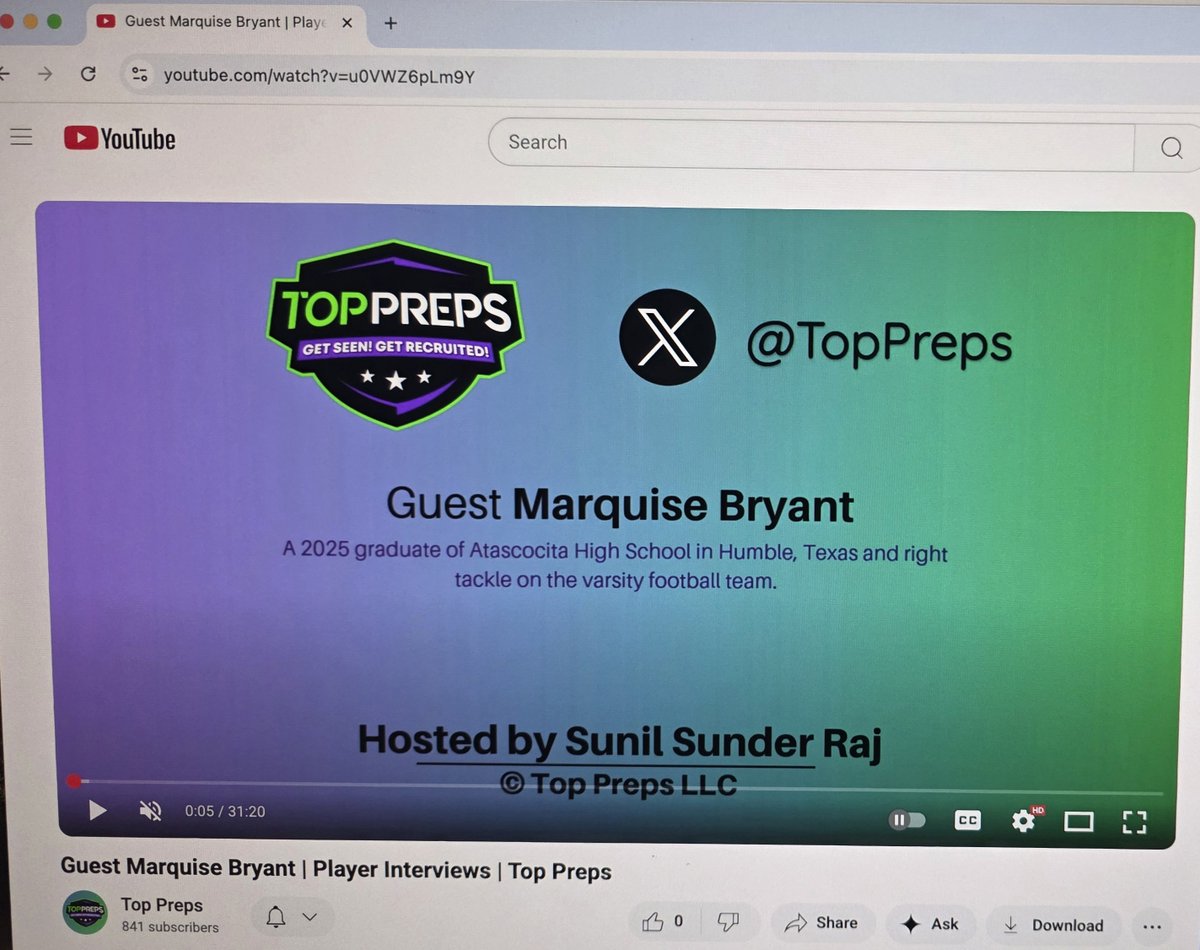 sunil_interview's tweet image. @TopPreps Player Interview with #MarquiseBryant @72_marquise a 2025 #AtascocitaHighSchool @HumbleISD_AHS graduate #Humble #Texas & right tackle on the varsity football team @AHSEagleFB 🎙️🏈 youtube.com/watch?v=u0VWZ6…