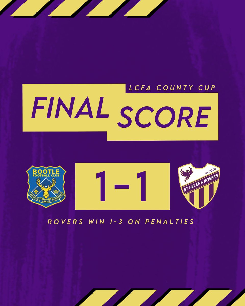 Cup magic! 🙌

With no recognised GK and no subs, Rovers score a 90+4 equaliser and go on to win the shootout in the County Cup.

HT: 0-0
FT: 1-1

Goal: Lawrence

Pens:
Bootle ❌  Lawrence ✅
Bootle ✅  Curtis ✅
Bootle ❌  S. Redman ✅
Bootle ❌

POTM: Lawrence

#SHRFCW