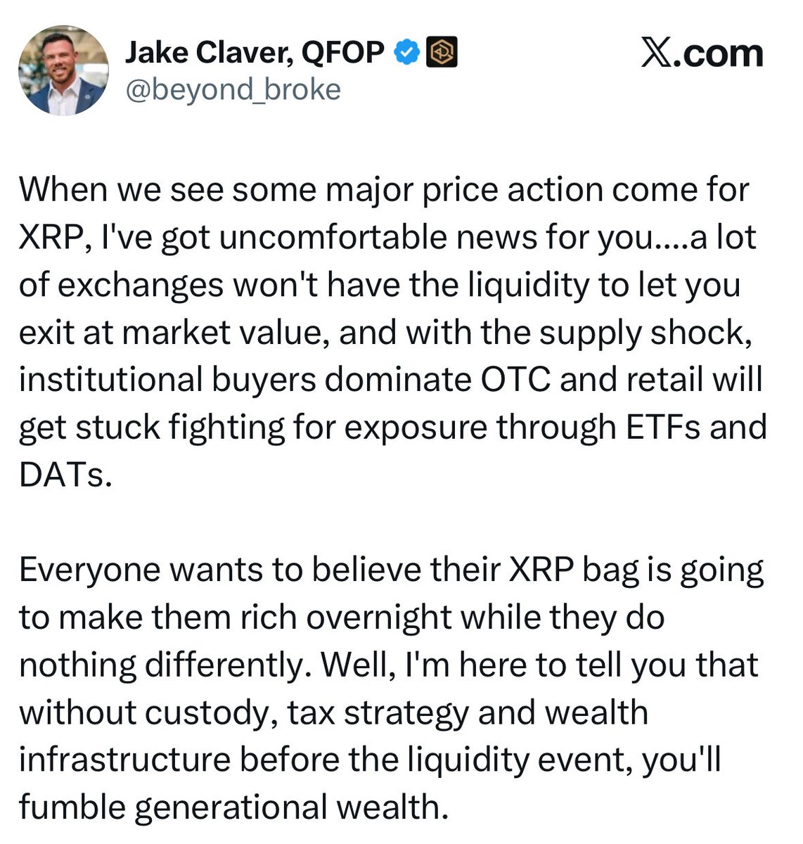 🚨XRP LIQUIDITY WARNING: Why You Might Not Be Able To Sell At The Top (And What To Do About It) 🚨

Jake Claver  (CEO of Digital Ascension Group) just dropped a bombshell every $XRP holder needs to hear. This could save you from losing thousands when the market goes vertical.