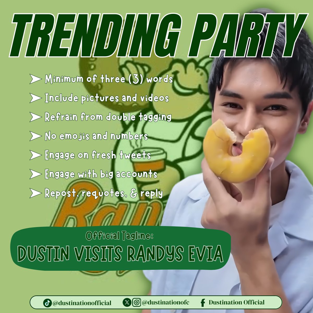 DUSTINATION TRENDSETTER (@dustin_trends) on Twitter photo ๐๐๐๐๐๐๐๐ ๐๐๐๐๐ ๐๐๐๐๐๐ ๐๐๐
Join our trending party as Dustin visits the newest branch of Randyโs Donuts at Evia Lifestyle Center. Join the fun and help us make this another trending moment for our rockstar!
๐๐๐๐ข๐๐ข๐๐ฅ ๐ญ๐๐ ๐ฅ๐ข๐ง๐:
DUSTIN VISITS ๐๐๐๐๐๐๐๐ ๐๐๐๐๐ ๐๐๐๐๐๐ ๐๐๐
Join our trending party as Dustin visits the newest branch of Randyโs Donuts at Evia Lifestyle Center. Join the fun and help us make this another trending moment for our rockstar!
๐๐๐๐ข๐๐ข๐๐ฅ ๐ญ๐๐ ๐ฅ๐ข๐ง๐:
DUSTIN VISITS