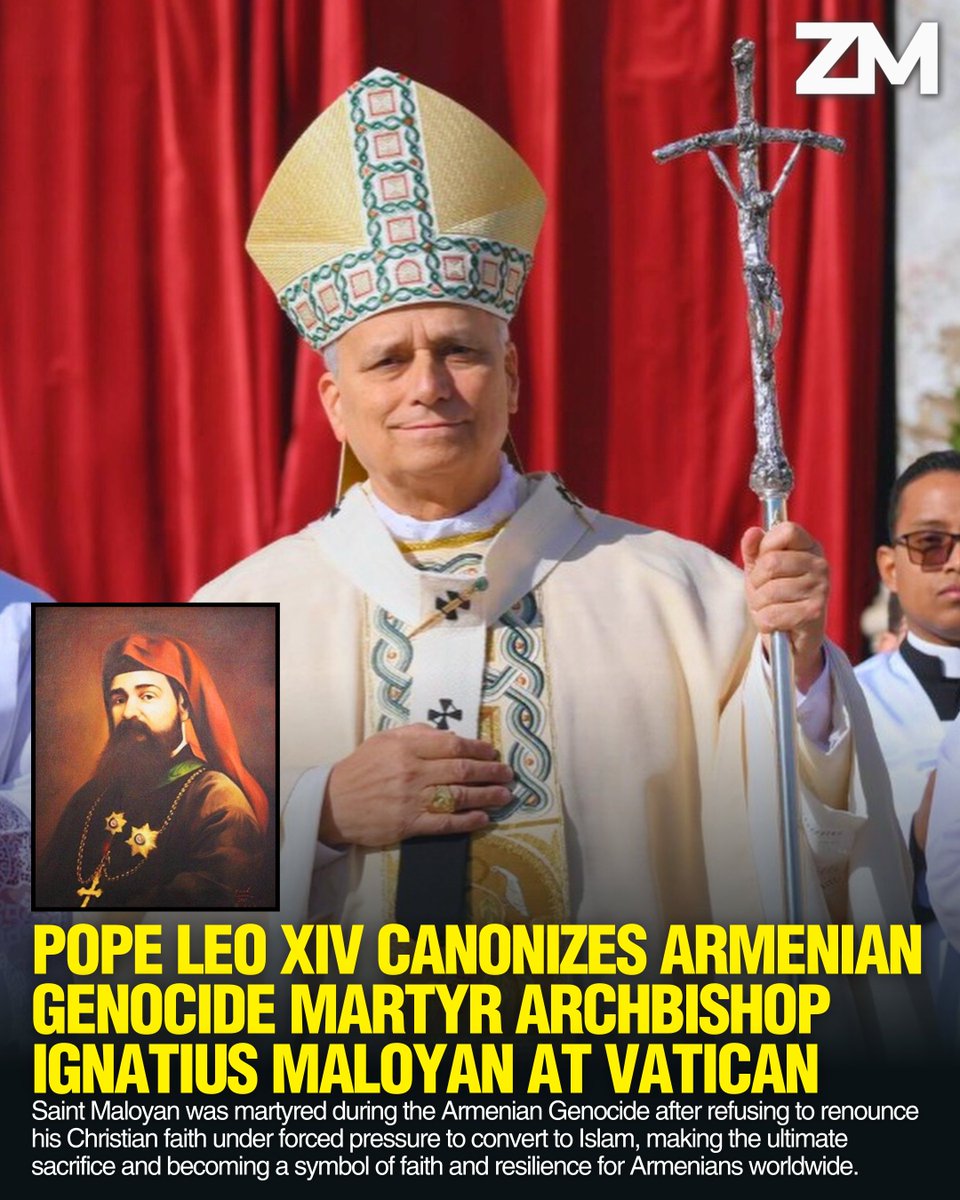 Pope Leo XIV Canonizes Armenian Genocide Martyr Archbishop Ignatius Maloyan at Vatican 🇦🇲🇻🇦
➖➖➖
Today, on October 19, 2025, Pope Leo XIV canonized Armenian Archbishop Ignatius Maloyan and six others during a solemn canonization Mass in St. Peter’s Square at the Vatican.