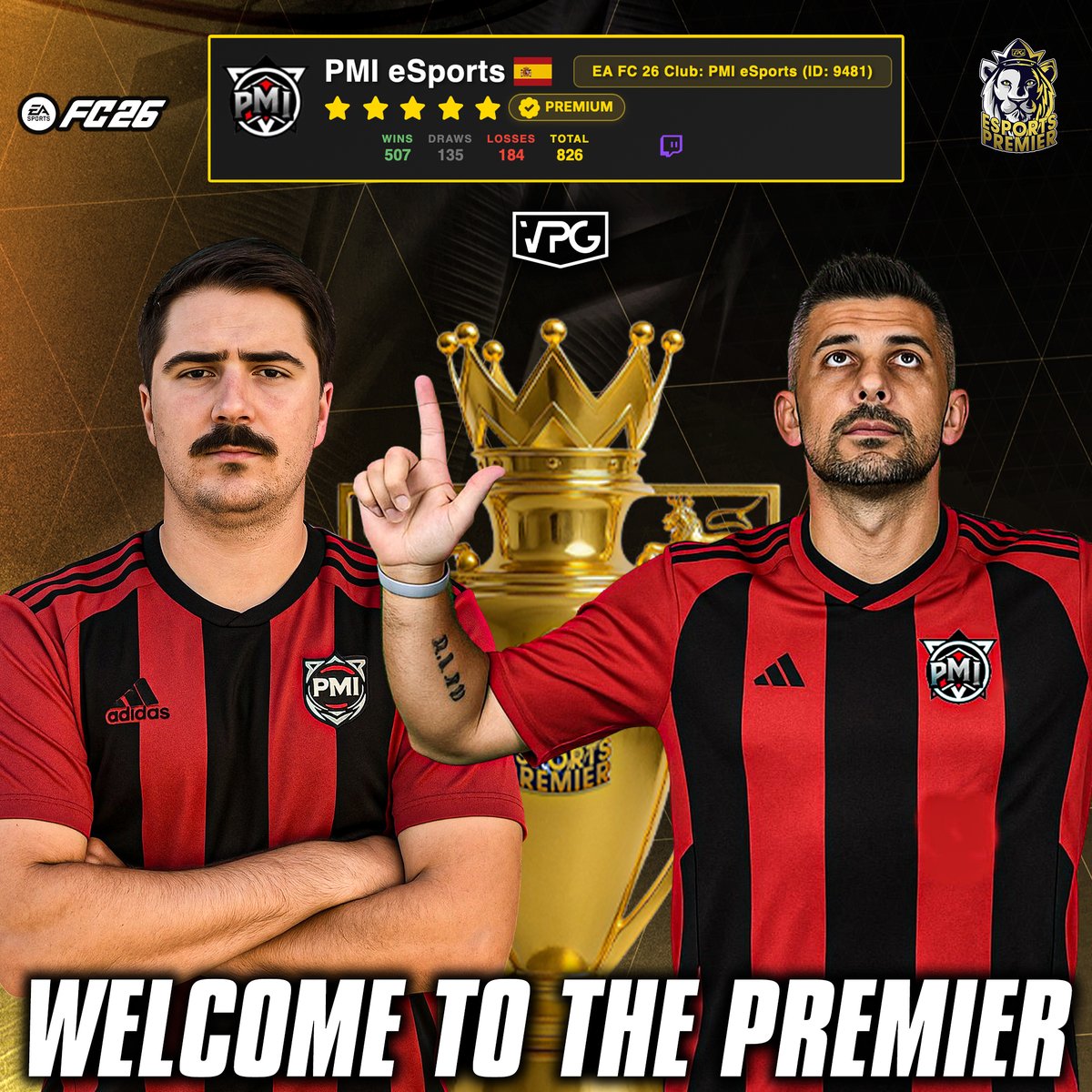 Welcome to the Esports Premier 🏆

The highest level of 11v11 esports on <a href="/EASPORTSFC/">EA SPORTS FC</a>!

🔥 Team Name: <a href="/PMI_eSports/">PMI eSports</a> 🇪🇸
📊 Record: GP 826, W 507, D 135, L 184. 

📜 History: PMI are back in the Premier! 🇪🇸
One of Spain’s biggest esports brands in 11v11 returns with a roster full of