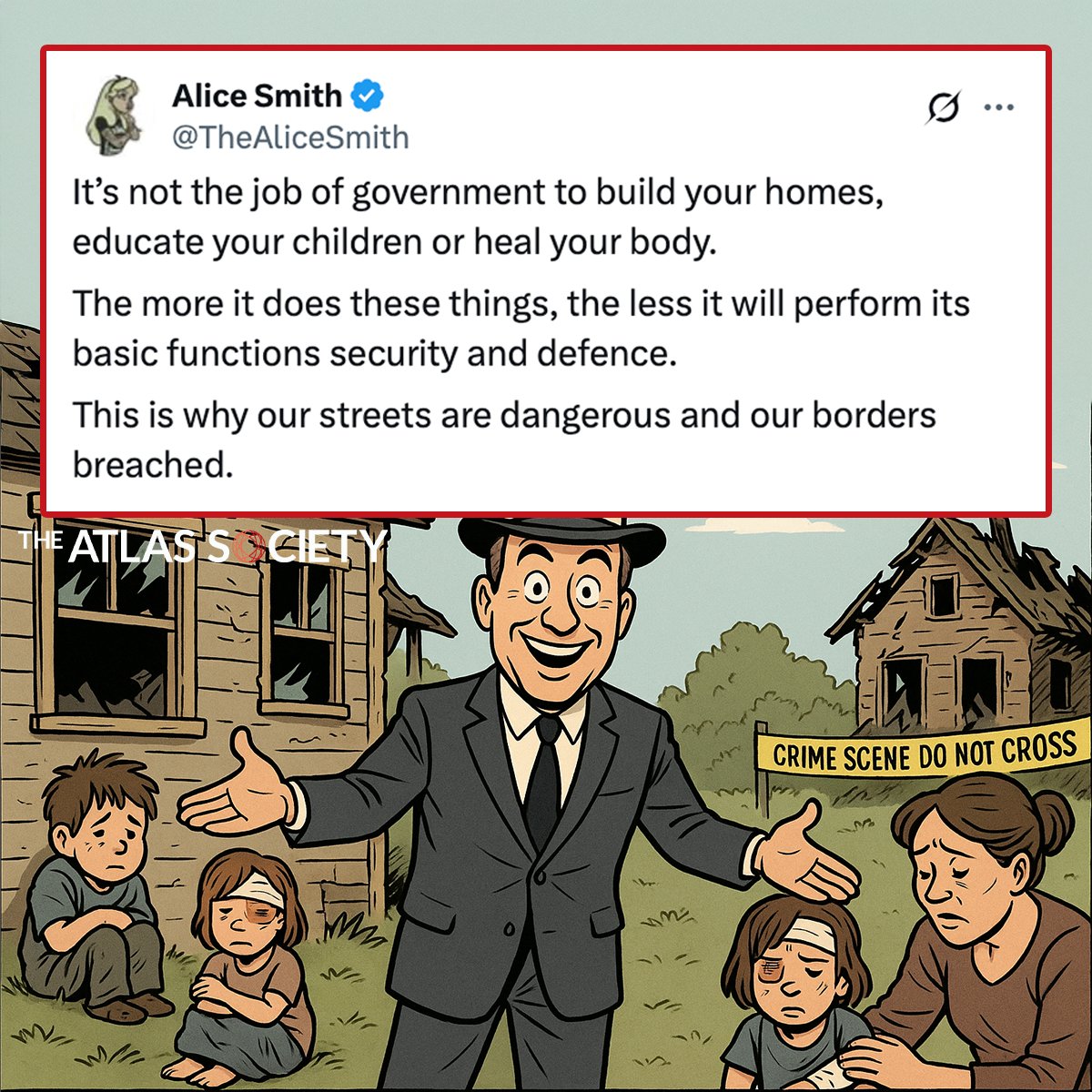 TheAtlasSociety's tweet image. The more control government takes, the worse life gets.