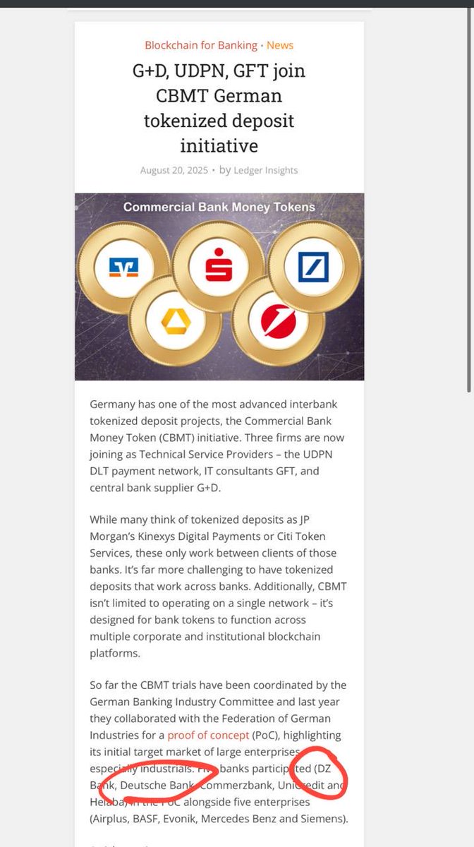 Tokenicer was right.  $QNT bagged CMBT with involves the likes of :

DZ Bank, Deutsche Bank, Commerzbank, UniCredit, Helaba, Airplus, BASF, Evonik, Mercedes Benz and Siemens, UDPN and G+D (involved in multiple cbdc initiatives✅

GV on panel with them in November again🔥

1/2 🧵