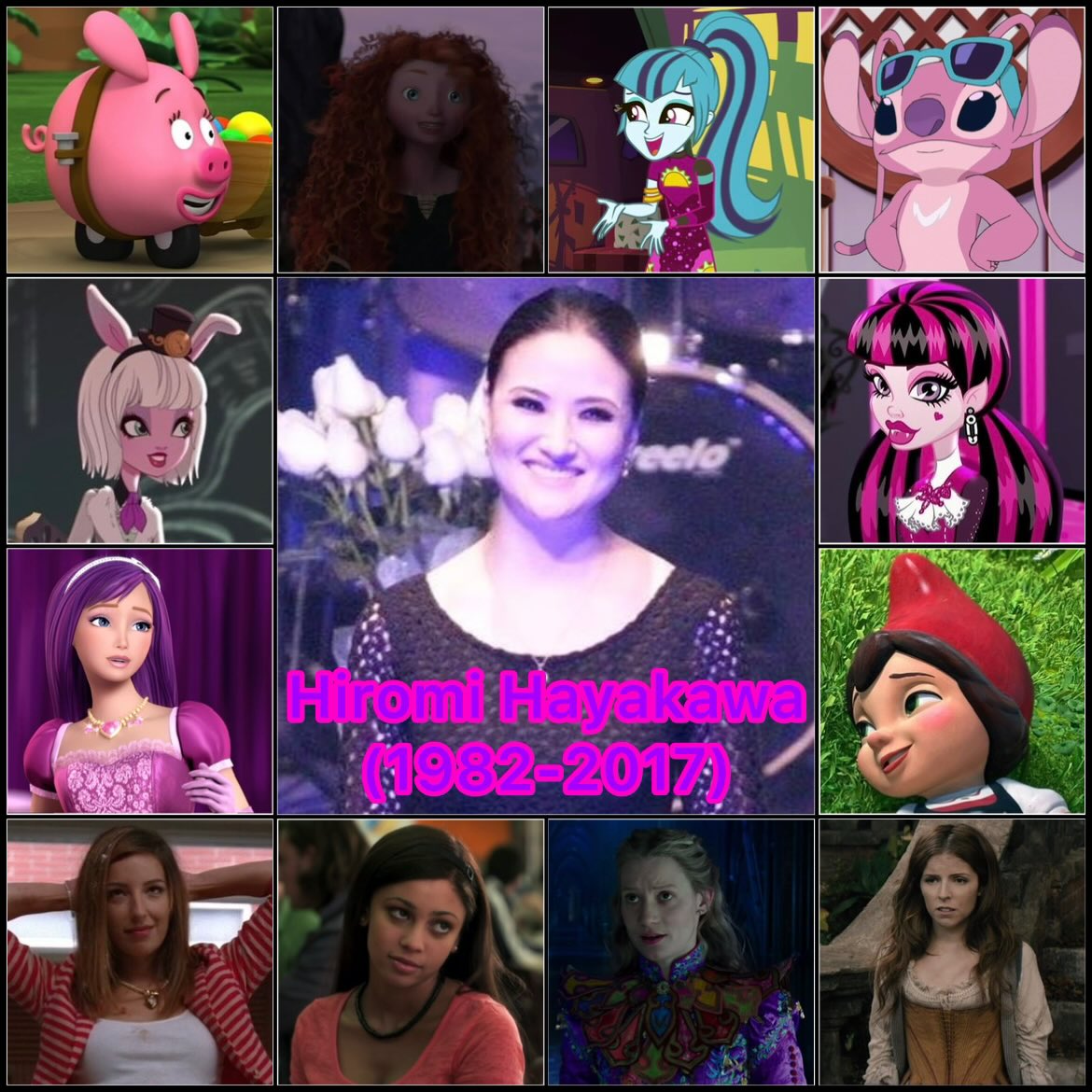 Luzura64's tweet image. Collage y Homenaje a la Actriz de Doblaje Japonesa/Mexicana (✝️Hiromi Hayakawa✝️ Q.E.P.D.) 🇯🇵/🇲🇽

Fue conocida por interpretar a Mérida en Valiente, Sonata Dusk en My Little Pony: Equestria Girls: Rainbow Rocks, Ángel en ¡Stitch! y Etc.

Hoy estaría cumpliendo 43 años