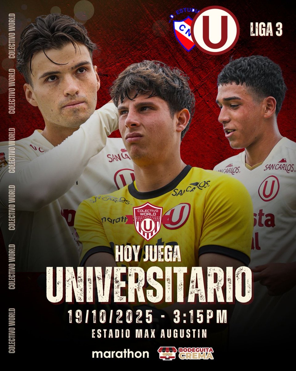 ColectivoWORLD's tweet image. 𝗛𝗢𝗬 𝗝𝗨𝗘𝗚𝗔 𝗟𝗔 Ⓤ 💪

⚽️ 𝘌𝘴𝘵𝘶𝘥𝘪𝘢𝘯𝘵𝘪𝘭 𝘊𝘕𝘐 𝘷𝘴. 𝘜𝘯𝘪𝘷𝘦𝘳𝘴𝘪𝘵𝘢𝘳𝘪𝘰 𝘉 

🏆 𝘓𝘪𝘨𝘢 3 - 𝘚𝘦𝘮𝘪𝘧𝘪𝘯𝘢𝘭 - 𝘐𝘥𝘢

⏰ 03:15 𝘱.𝘮   

🏟️ 𝘌𝘴𝘵𝘢𝘥𝘪𝘰 𝘔𝘢𝘹 𝘈𝘶𝘨𝘶𝘴𝘵𝘪́𝘯 

#Liga3 
#CanterasCremas